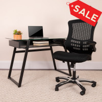 Flash Furniture BL-X-5H-GG High Back Black Mesh Executive Swivel Office Chair with Flip-Up Arms